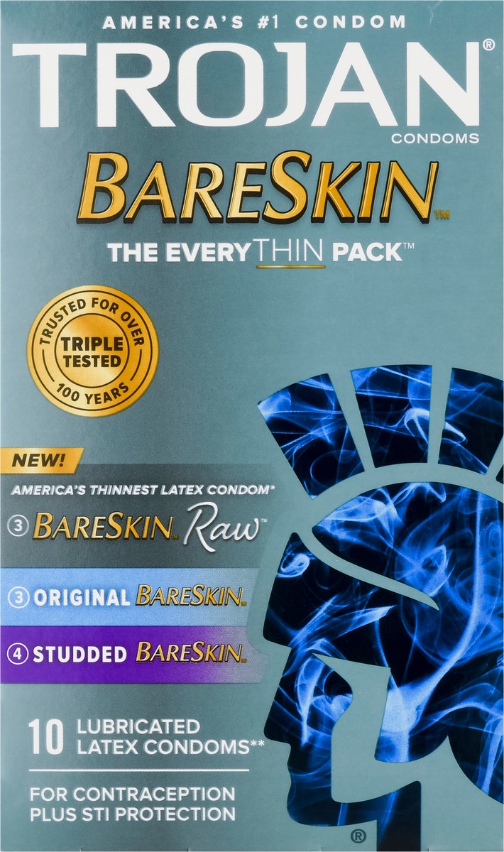 slide 7 of 9, Trojan BareSkin Raw/Original/Studded Lubricated Latex Condoms 10 ea, 10 ct