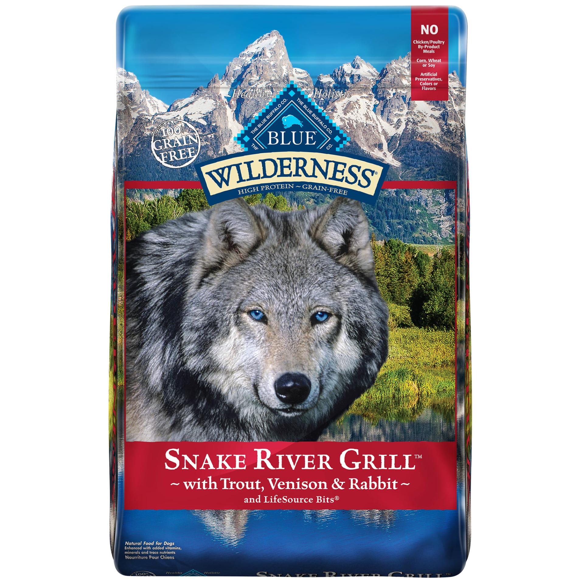 slide 1 of 1, Blue Buffalo Wilderness Snake River Grill Trout, Venison & Rabbit Formula Grain-Free Dry Dog Food, 22 lb
