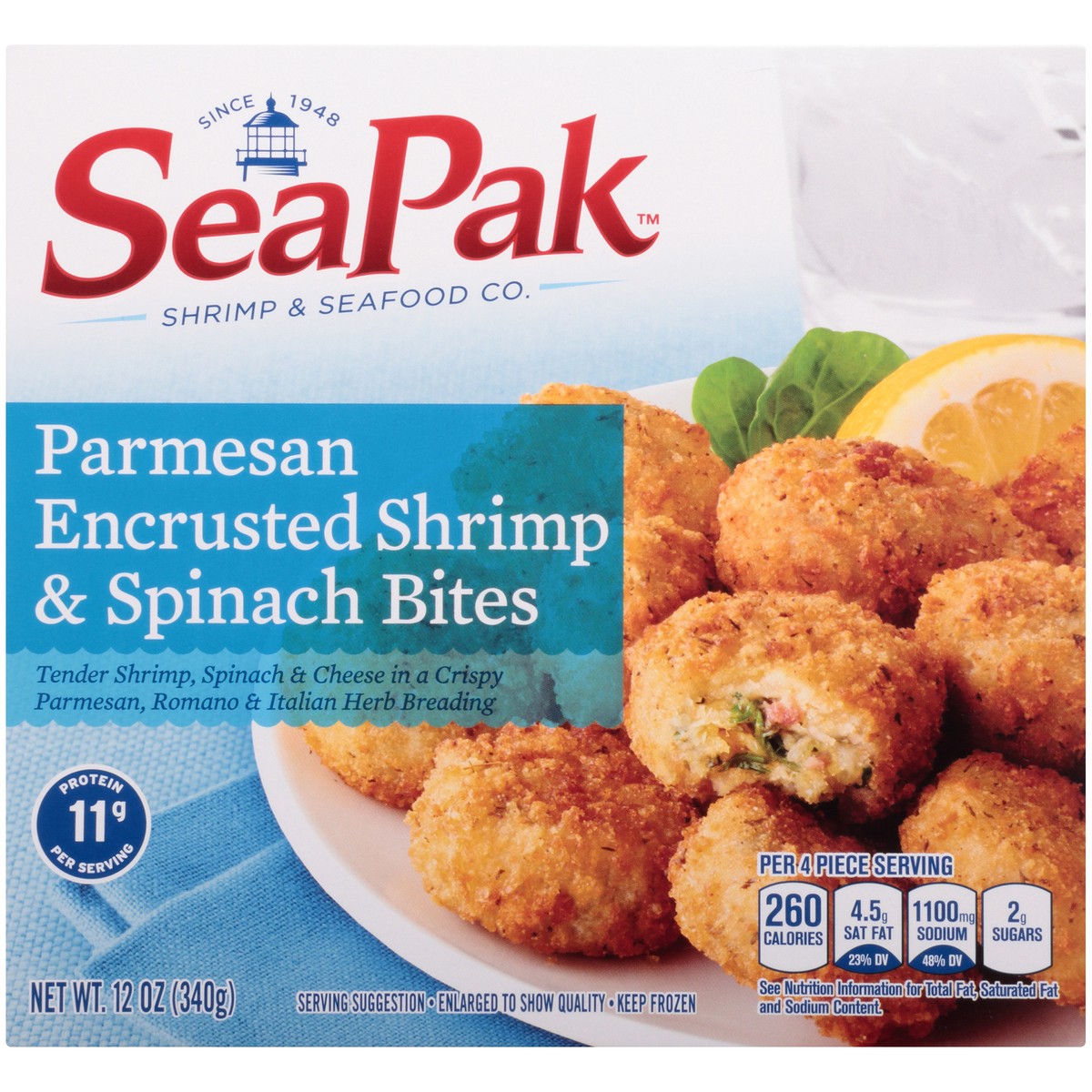 slide 12 of 14, SeaPak Parmesan Encrusted Shrimp & Spinach Bites 12 oz. Pack, 12 oz