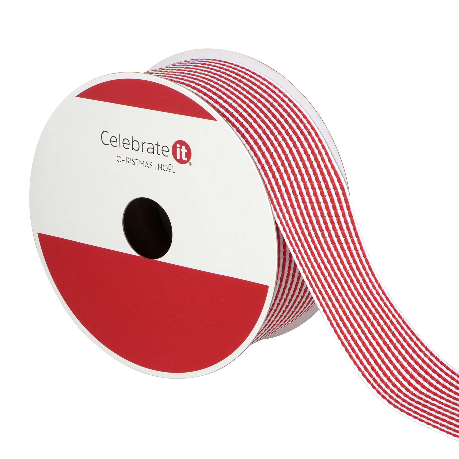 slide 3 of 3, 1.5" X 20ft. Red & White Vertical Stripes Ribbon By Celebrate It, 1.5 in x 20 ft