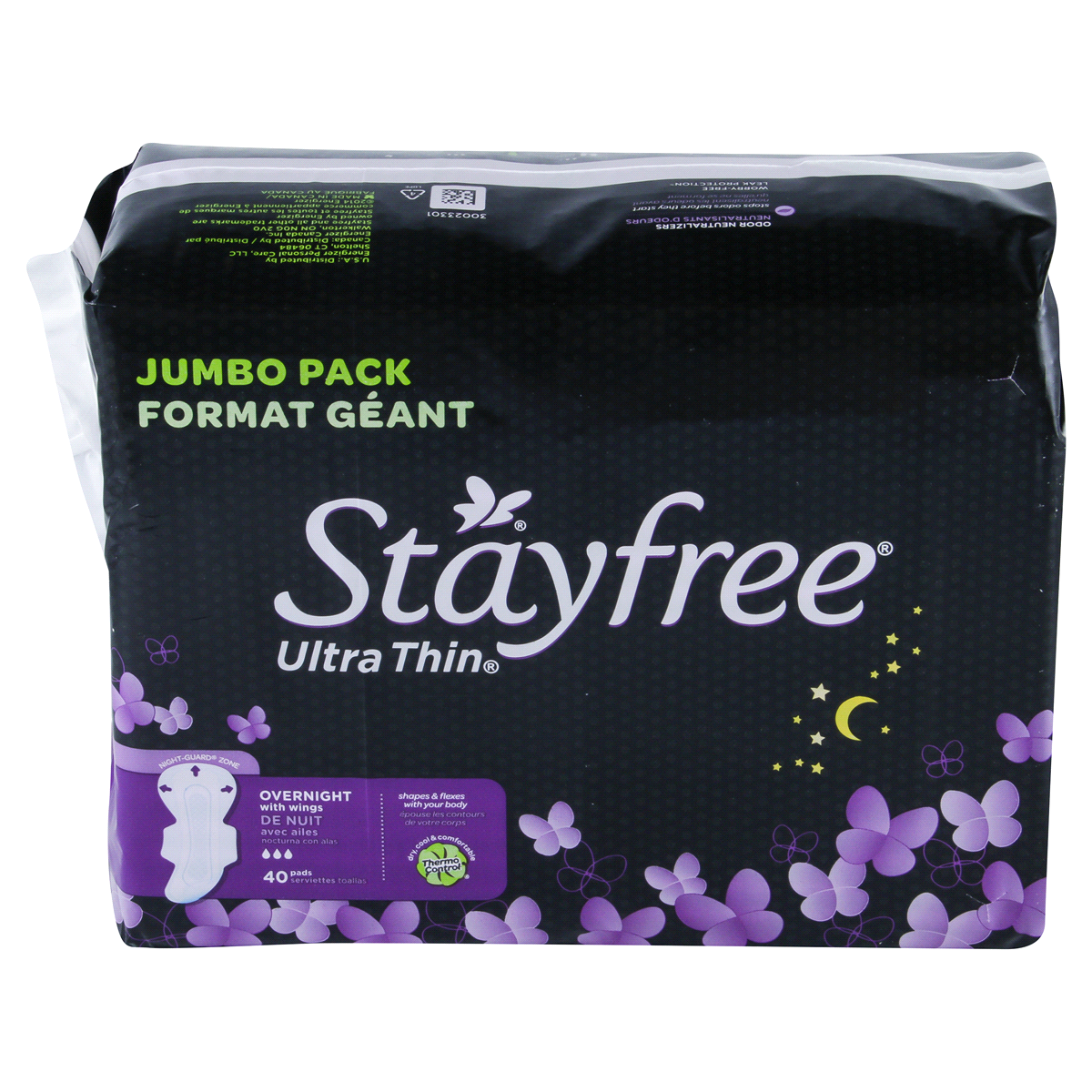 slide 4 of 5, Stayfree Ultra Thin Jumbo Pack Overnight Pads with Wings, 40 ct