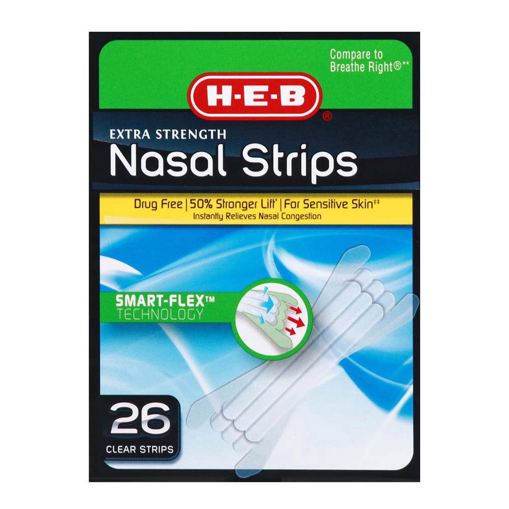 slide 1 of 1, H-E-B Extra Strength Nasal Strips – Clear, 26 ct