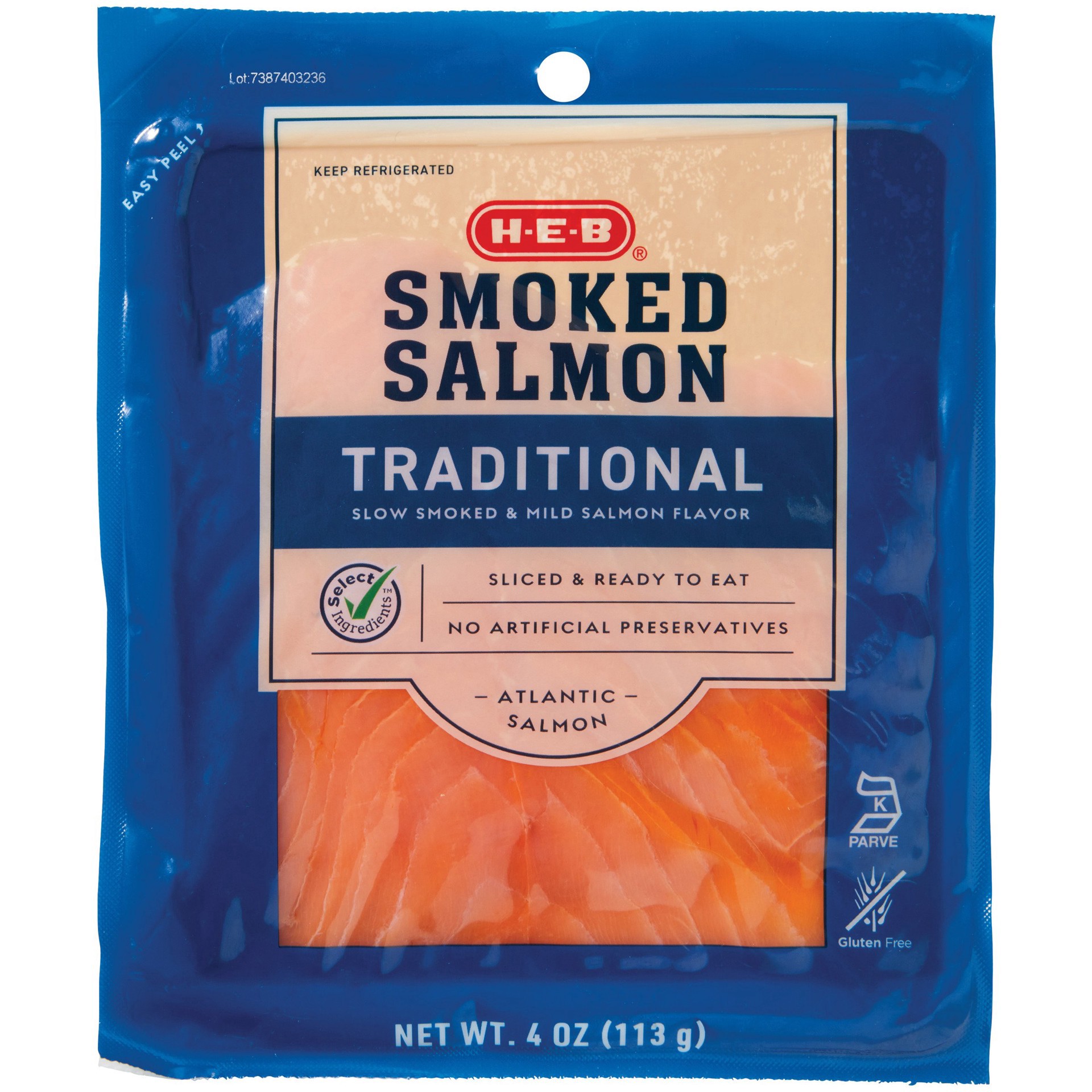 slide 1 of 1, H-E-B Cold Smoked Atlantic Salmon Nova, 4 oz