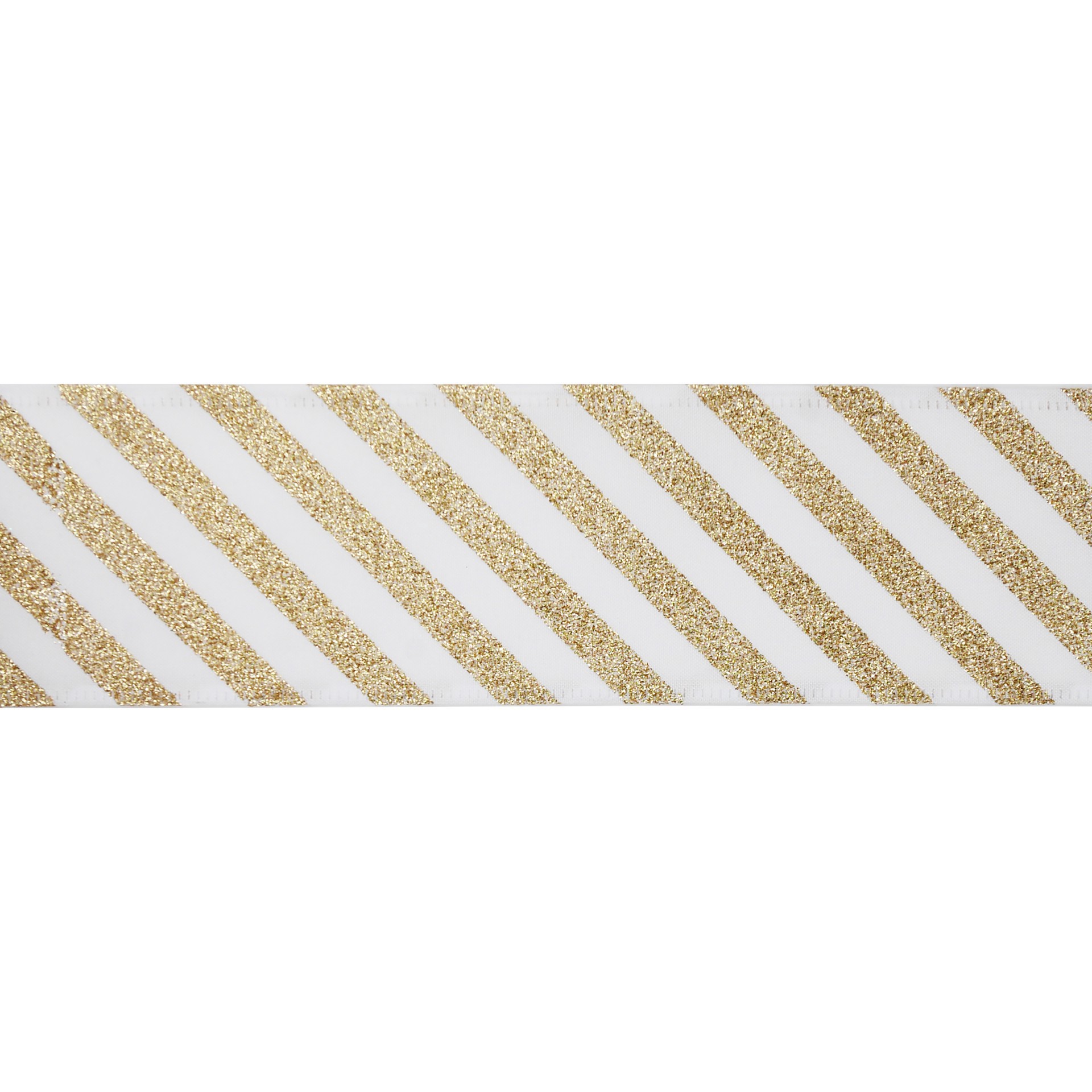 slide 3 of 3, 2.5" X 80ft. White & Gold Glitter Stripes Wired Jumbo Ribbon By Celebrate It, 2.5 in x 80 ft
