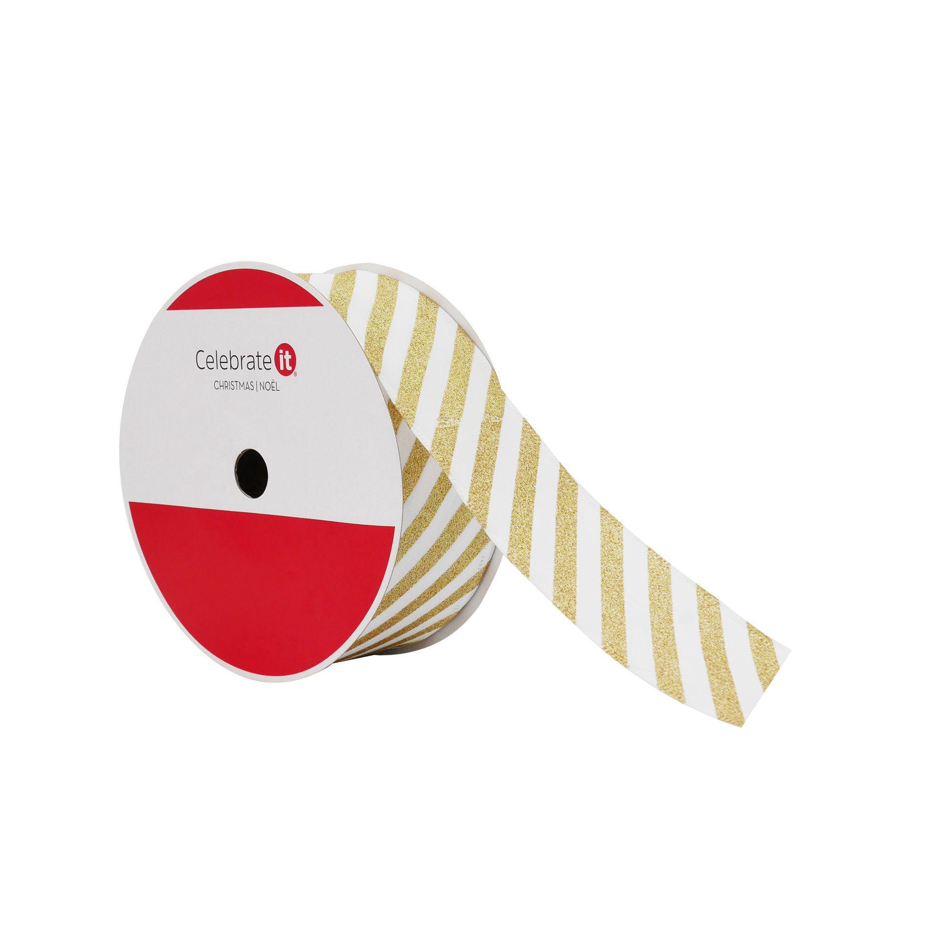 slide 2 of 3, 2.5" X 80ft. White & Gold Glitter Stripes Wired Jumbo Ribbon By Celebrate It, 2.5 in x 80 ft