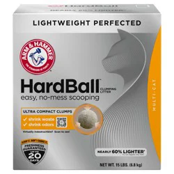 ARM & HAMMER Hardball Lightweight Cat Litter, Clumping, No-Mess Scooping, Multi-Cat, 15 lb