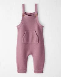Littleplanet Baby Girl Organic Cotton Sweater Knit Overalls, Plum Purple, NB