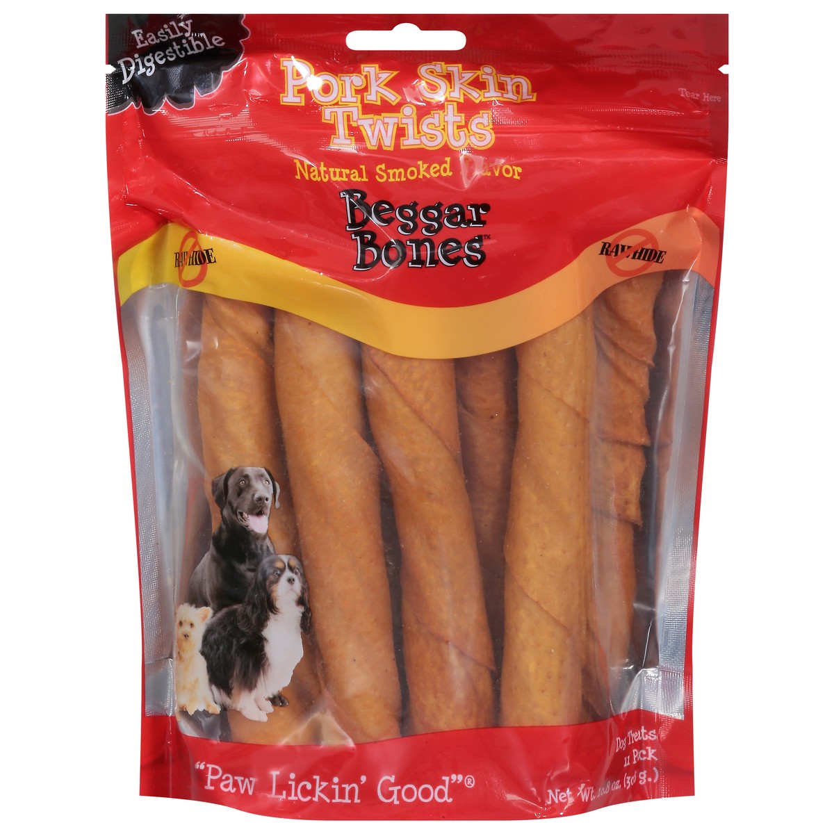 slide 1 of 9, Beggar Bones Pork Skin Twists Dog Treats 11 pack 11 ea, 11 ct