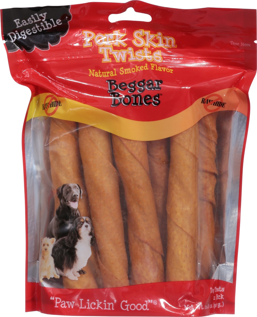 slide 8 of 9, Beggar Bones Pork Skin Twists Dog Treats 11 pack 11 ea, 11 ct