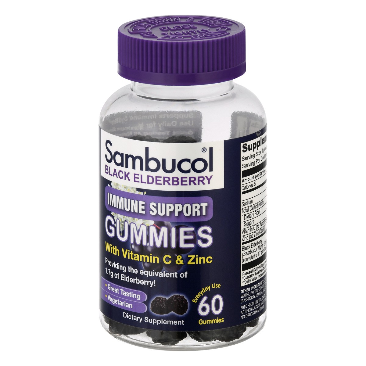 slide 4 of 9, Sambucol Black Elderberry Immune Support Gummies with Vitamin C and Zinc, 60 ct