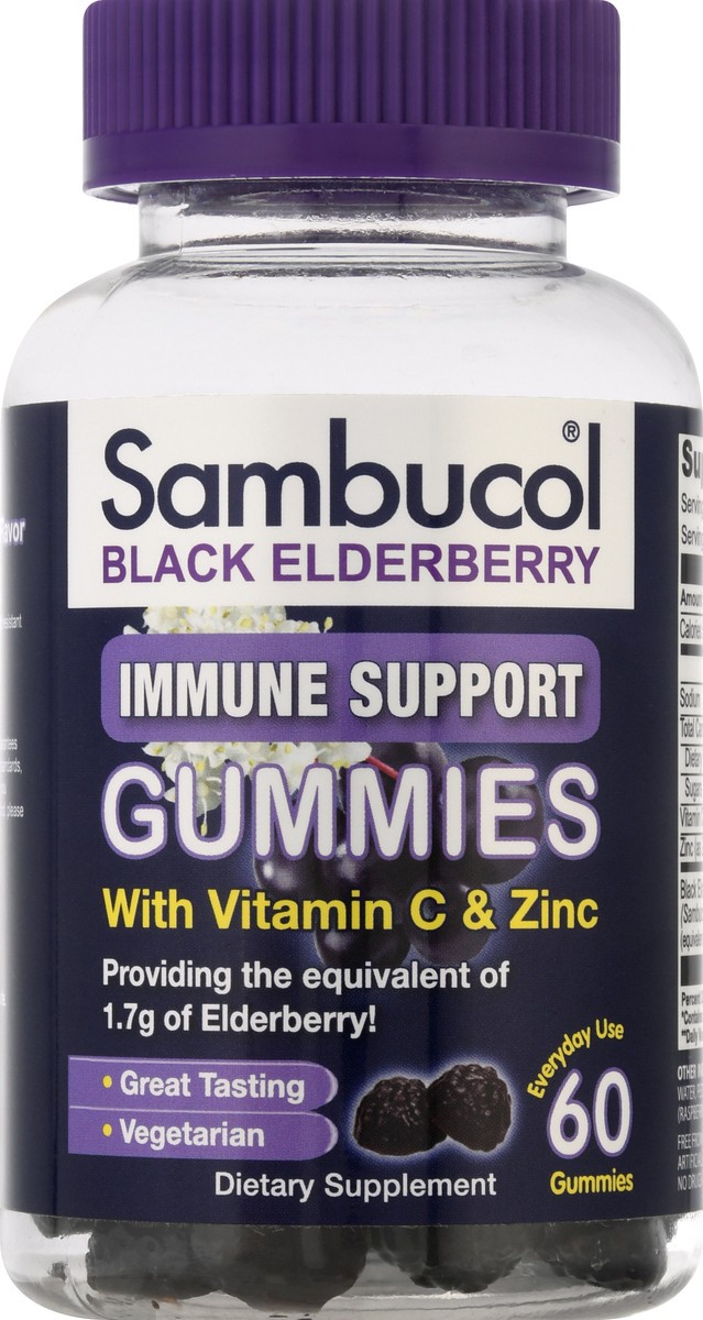 slide 5 of 9, Sambucol Black Elderberry Immune Support Gummies with Vitamin C and Zinc, 60 ct