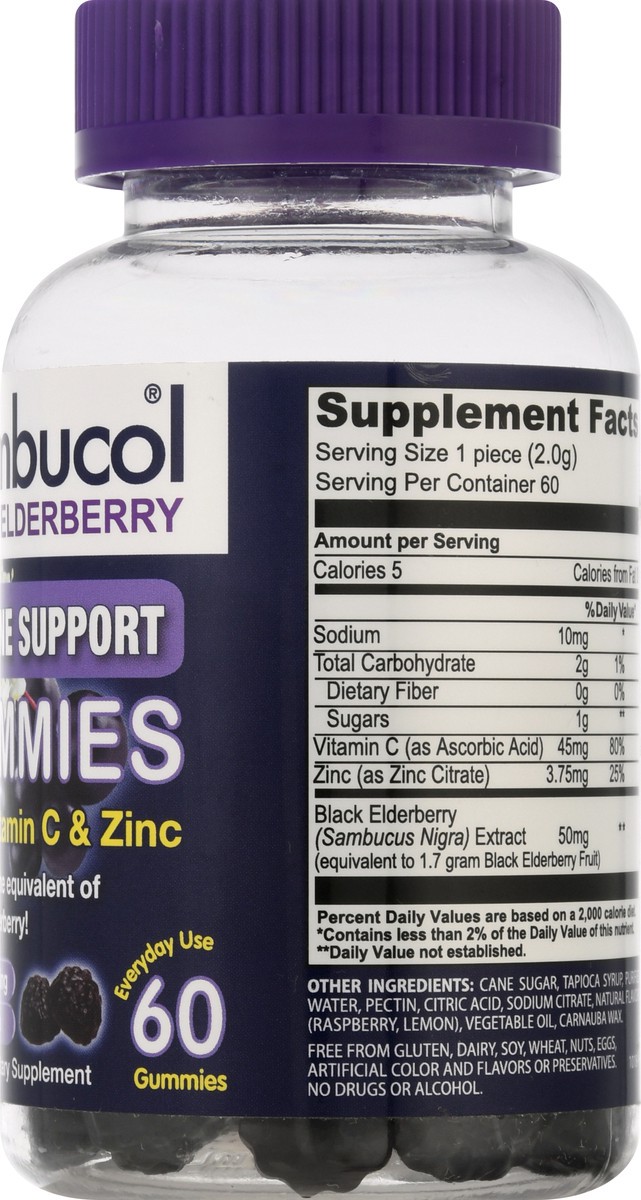 slide 7 of 9, Sambucol Black Elderberry Immune Support Gummies with Vitamin C and Zinc, 60 ct