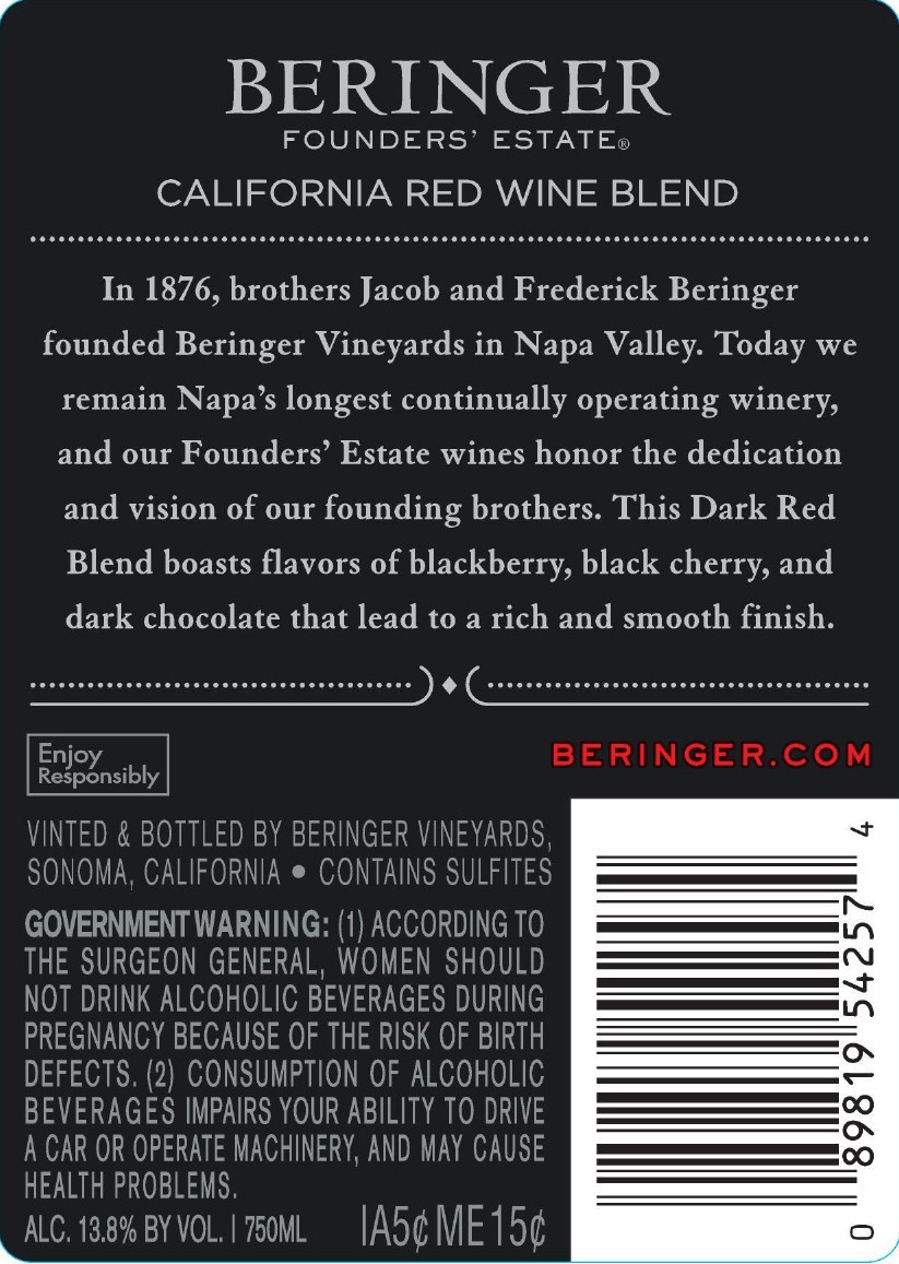 slide 3 of 4, Beringer Red Blend 750 ml, 750 ml