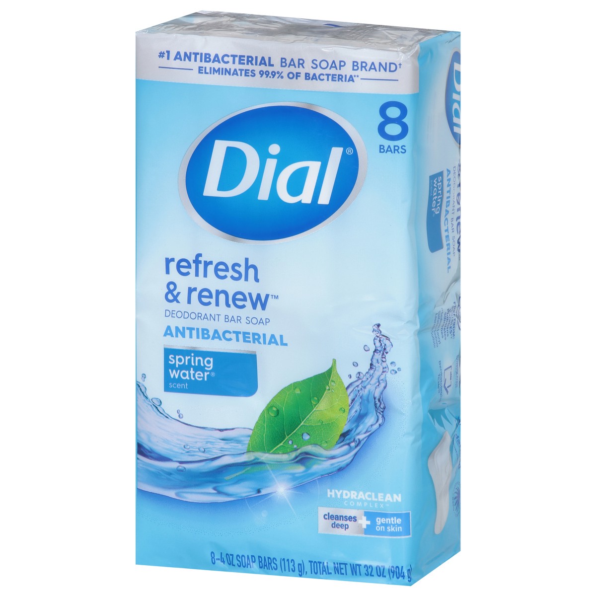 slide 4 of 9, Dial Hydraclean Complex Antibacterial Refresh & Renew Spring Water Deodorant Bar Soap 8 - 4 oz Bars, 8 ct