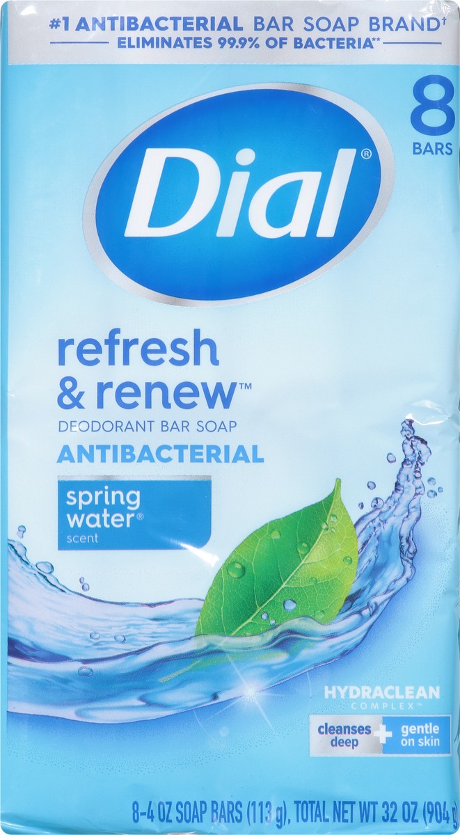 slide 7 of 9, Dial Hydraclean Complex Antibacterial Refresh & Renew Spring Water Deodorant Bar Soap 8 - 4 oz Bars, 8 ct