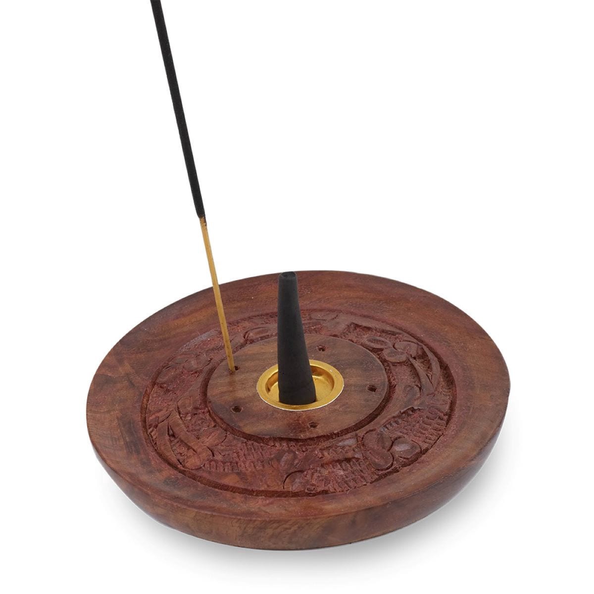slide 1 of 1, Gonesh Round Etched Wood Holder, 1 ct