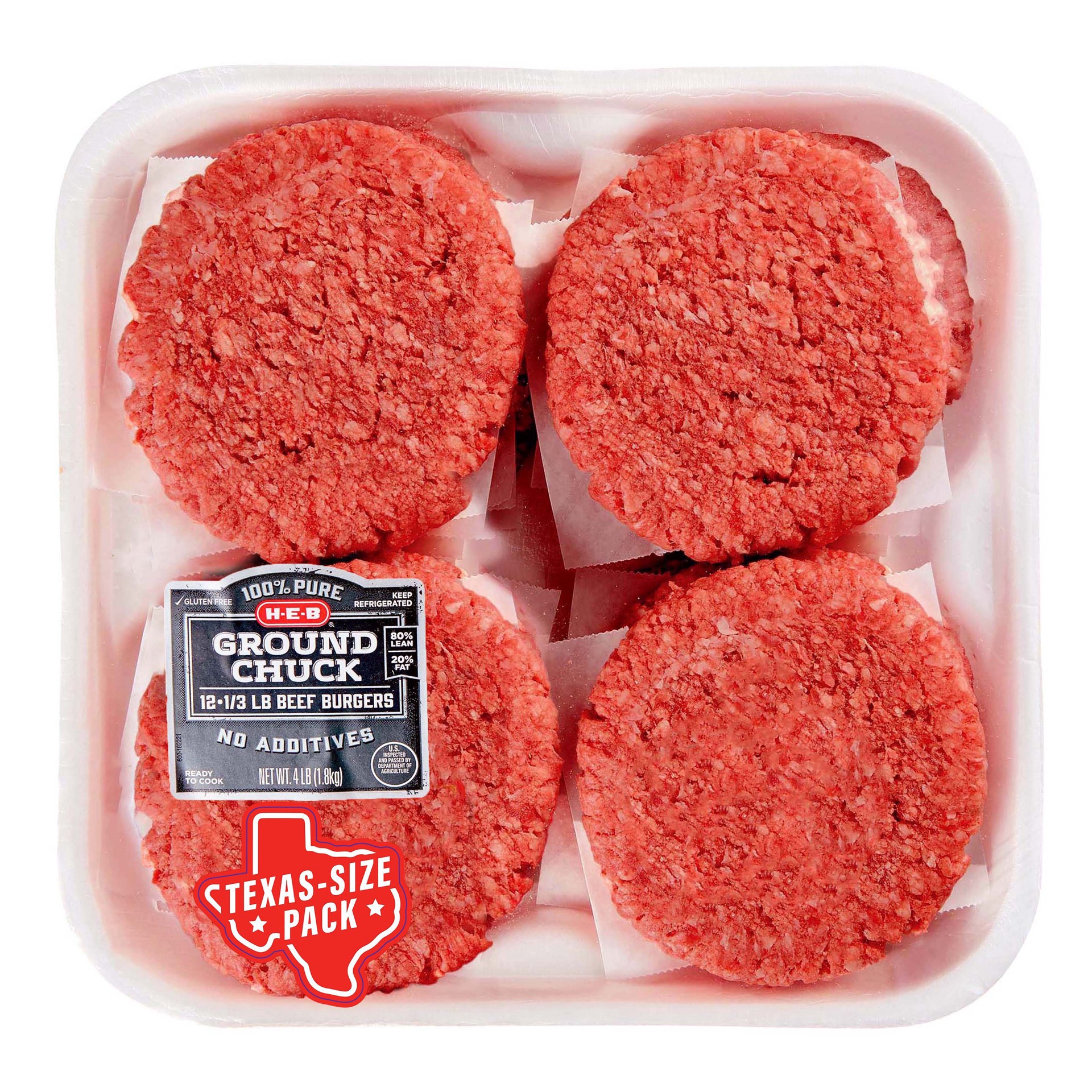 slide 1 of 1, H-E-B Ground Chuck 1/3 lb Beef Patties Club Pack, 12 ct