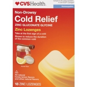 slide 1 of 1, CVS Health Non-Drowsy Cold Relief Zinc Lozenges Honey Lemon, 18 ct