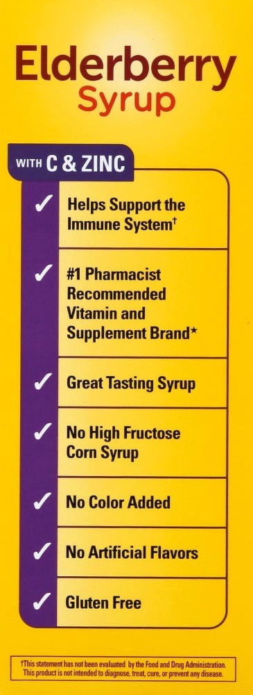 slide 3 of 5, Nature Made Black Elderberry Syrup with Zinc and Vitamin C, 4 oz bottle, Immune Support Help, Suitable for Vegetarians, Gluten Free, Natural Blueberry Pomegranate Flavor, 4 oz