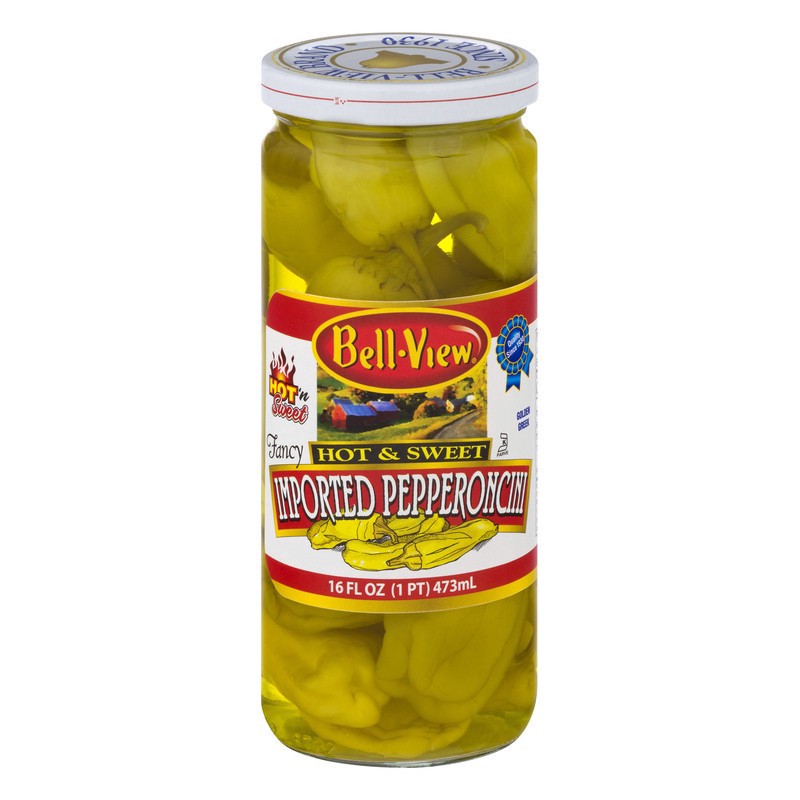 slide 1 of 1, Bell-View Golden Greek Hot & Sweet Pepperoncini 16 oz, 16 oz