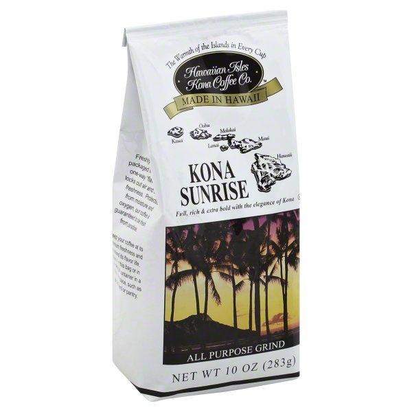 slide 1 of 1, Hawaiian Isles Kona Coffee Co. 10% Kona All Purpose Grind Sunrise, 10 oz