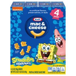 Kraft SpongeBob SquarePants Mac and Cheese, 4 Boxes, for Easy Dinner or Dinner Sides, Original Flavor, No Artificial Flavors, Preservatives or Dyes, 5.5 oz