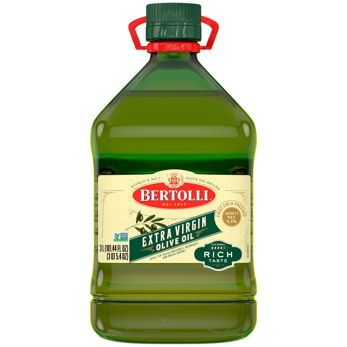 slide 1 of 13, Bertolli Extra Virgin Olive Oil, Rich Taste, 101.4 fl oz, 3 liter