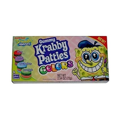 slide 1 of 1, Frankford Candy & Chocolate Company SpongeBob SquarePants Gummy Krabby Patties Colors Theater Box Candy, 2.54 oz