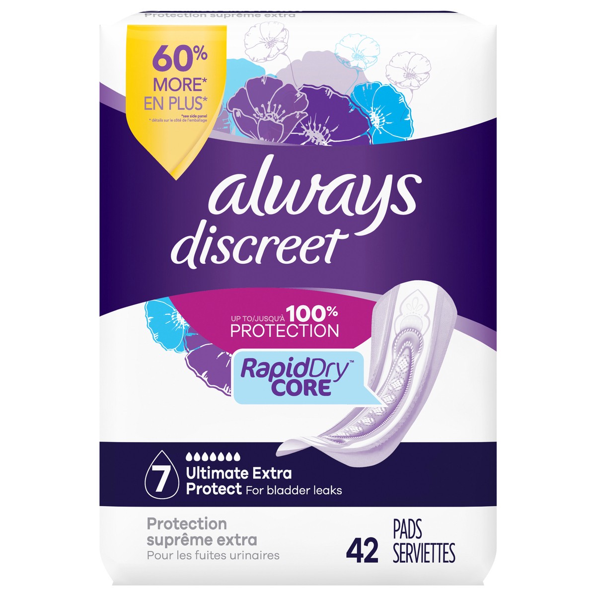 slide 1 of 1, Always Discreet Ultimate Extra Protect Incontinence Pads, Ultimate Absorbency, Up to 100% Leak Protection, 42 ct