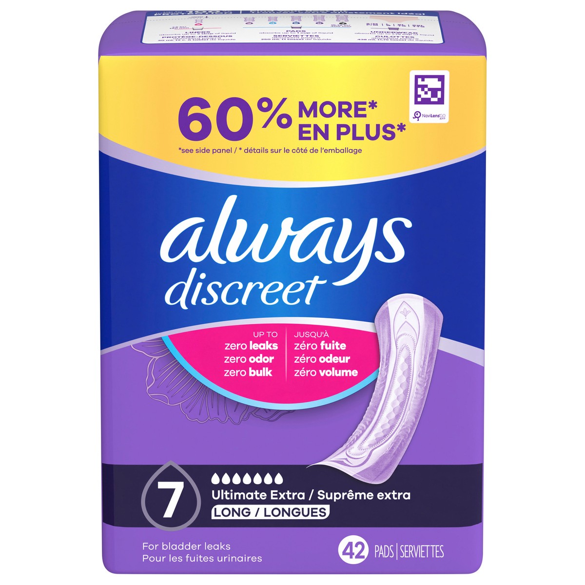 slide 1 of 1, Always Discreet Ultimate Extra Protect Incontinence Pads, Ultimate Absorbency, Up to 100% Leak Protection, 42 ct