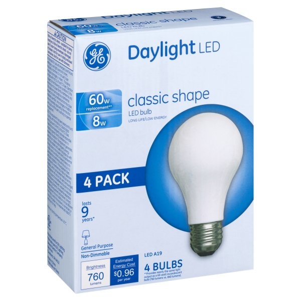 slide 1 of 1, GE LED 60-Watt Soft White Decorative Globe Clear Finish Light Bulb, 4 ct