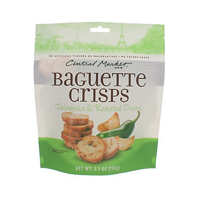 slide 1 of 1, Central Market Jalapeno & Roasted Onion Baguette Crisps, 5.3 oz