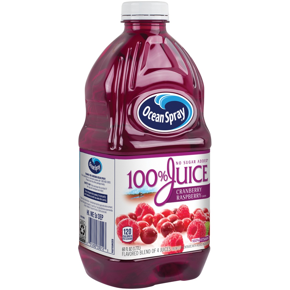 slide 2 of 5, Ocean Spray 100% Cranberry & Raspberry Juice, 60 fl oz