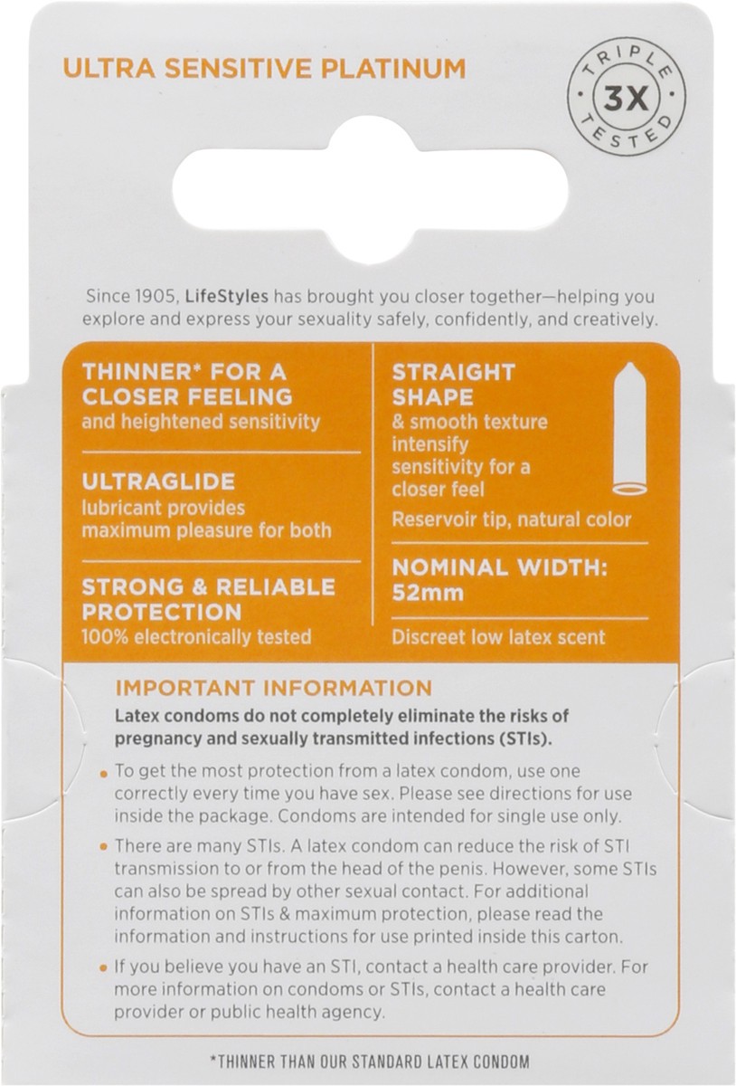 slide 8 of 8, LifeStyles Condoms Platinum Ultra Sensitive, 3 ct