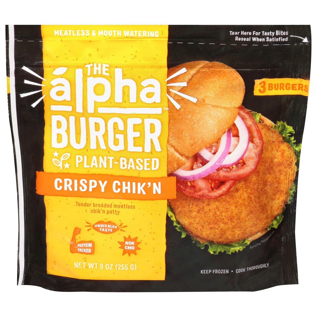 slide 1 of 9, Alpha Foods Crispy Chicken Burger Patty, 3 ct; 3 oz