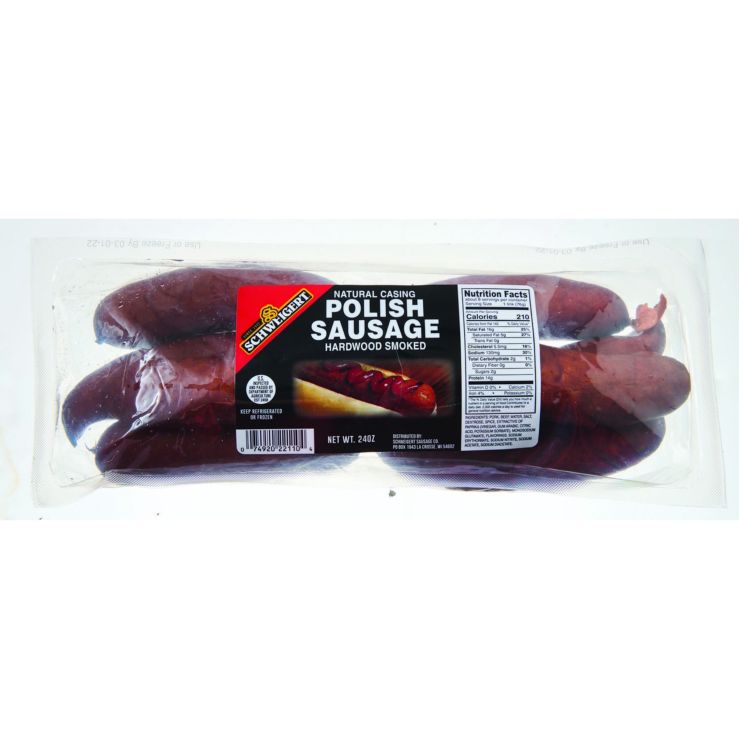 slide 1 of 1, Schweigert Hardwood Smoked Polish Sausage, Natural Casing, 24 Ounce, 24 oz