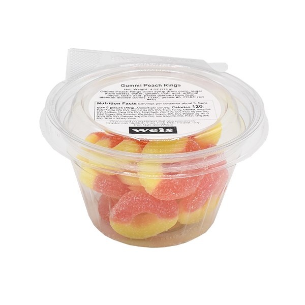 slide 1 of 1, The Gummi Factory Peach Rings Bulk Food 2 Go Cups, 4 oz