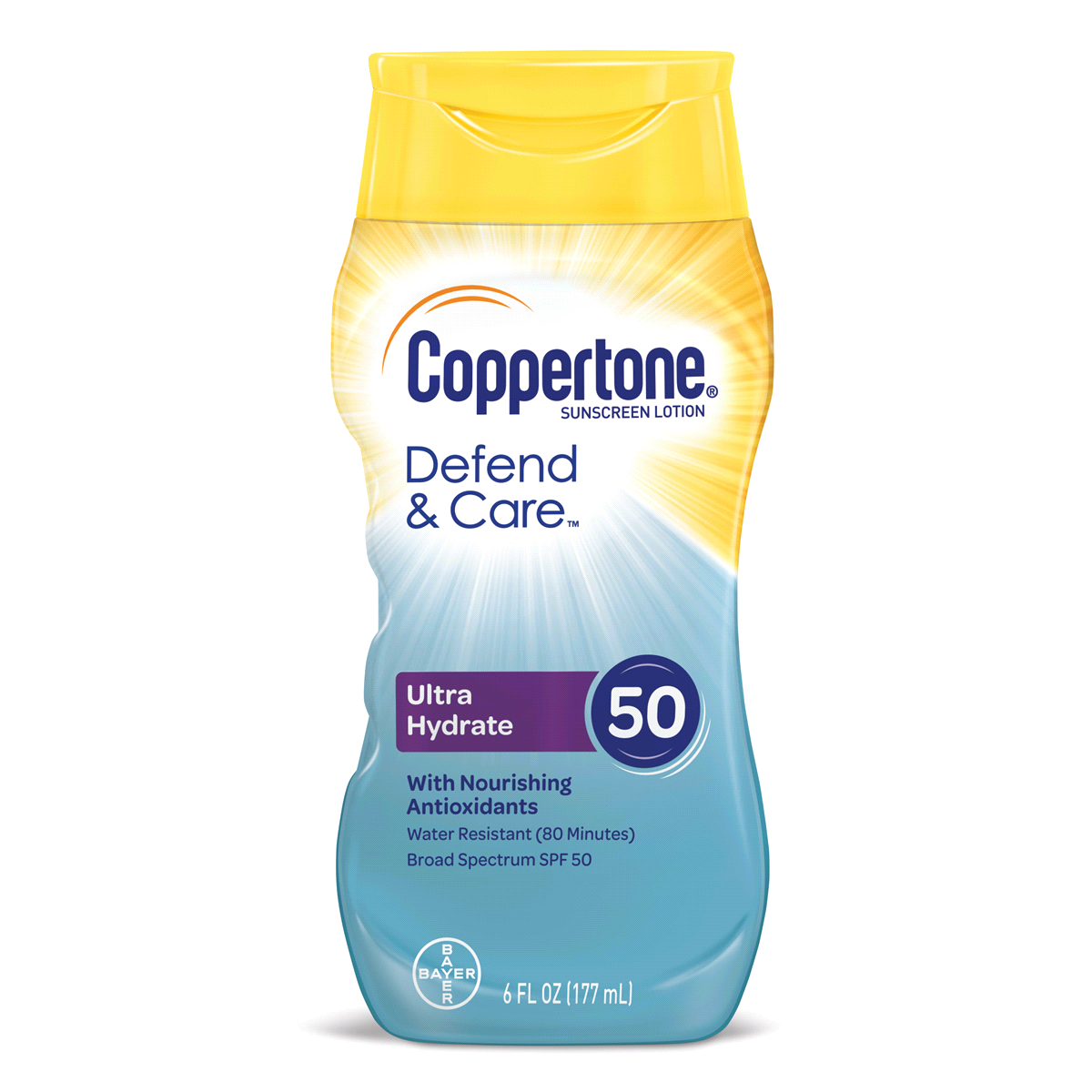 slide 1 of 1, Coppertone Defend and Care Ultra Hydrate Sunscreen Lotion - SPF 50, 6 fl oz