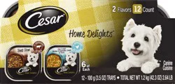 Cesar Loaf & Topper in Sauce Rotisserie Chicken Flavor with Bacon & Cheese/Filet Mignon Flavor with Bacon & Potato Canine Cuisine 12 - 3.5 oz Trays