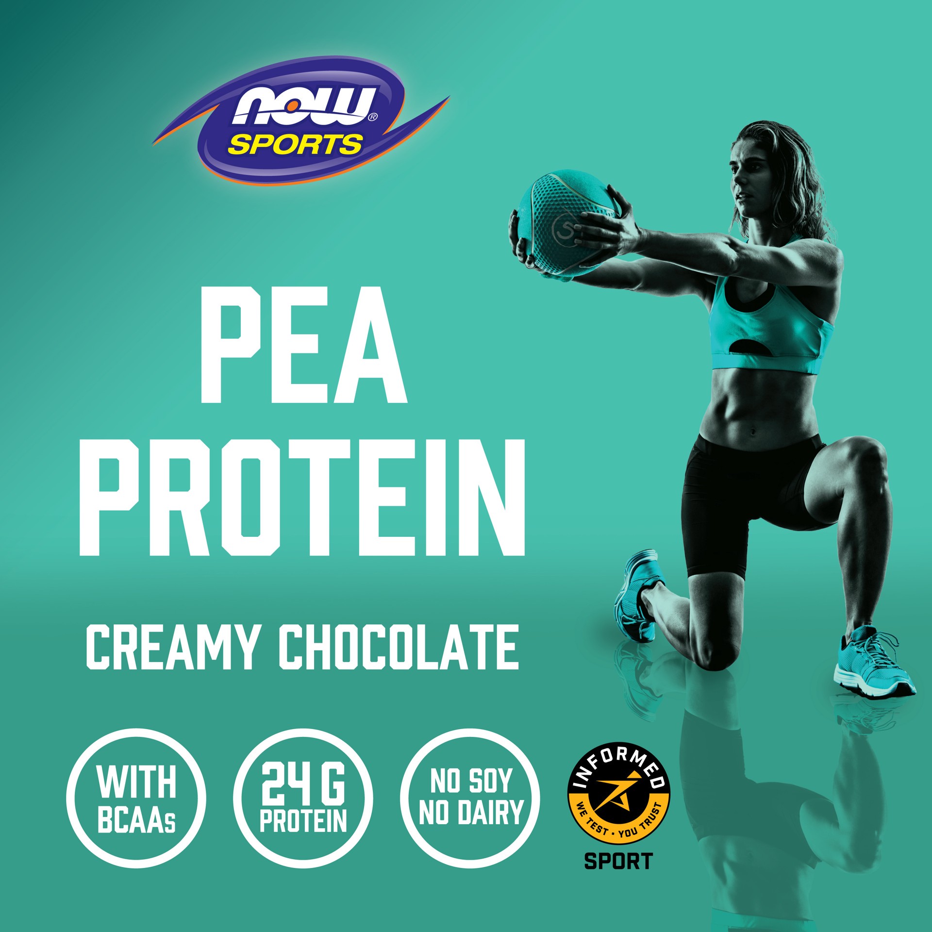 slide 3 of 5, NOW Pea Protein, Creamy Chocolate Powder - 2 lbs., 1 ct