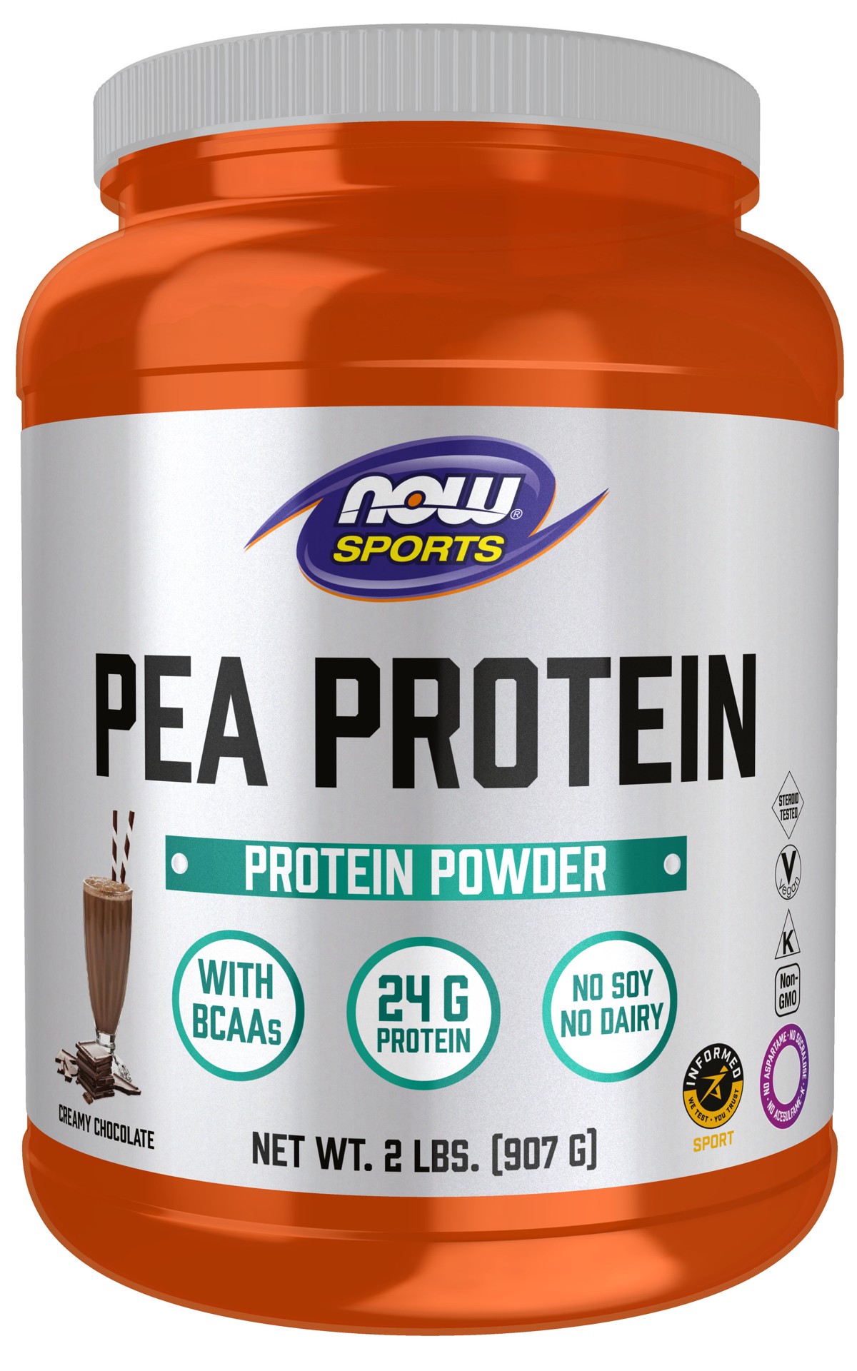 slide 1 of 5, NOW Sports Pea Protein, Creamy Chocolate Powder - 2 lbs., 1 ct