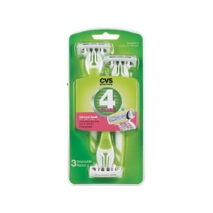 slide 1 of 1, CVS Pharmacy 4 Blade Disposable Razors with Soft Touch Handle, 3 ct