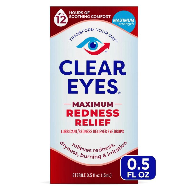 slide 1 of 10, Clear Eyes Maximum Strength Eye Drops for Redness Relief, Dryness, Burning, & Irritation - 0.5 fl oz, 0.5 fl oz