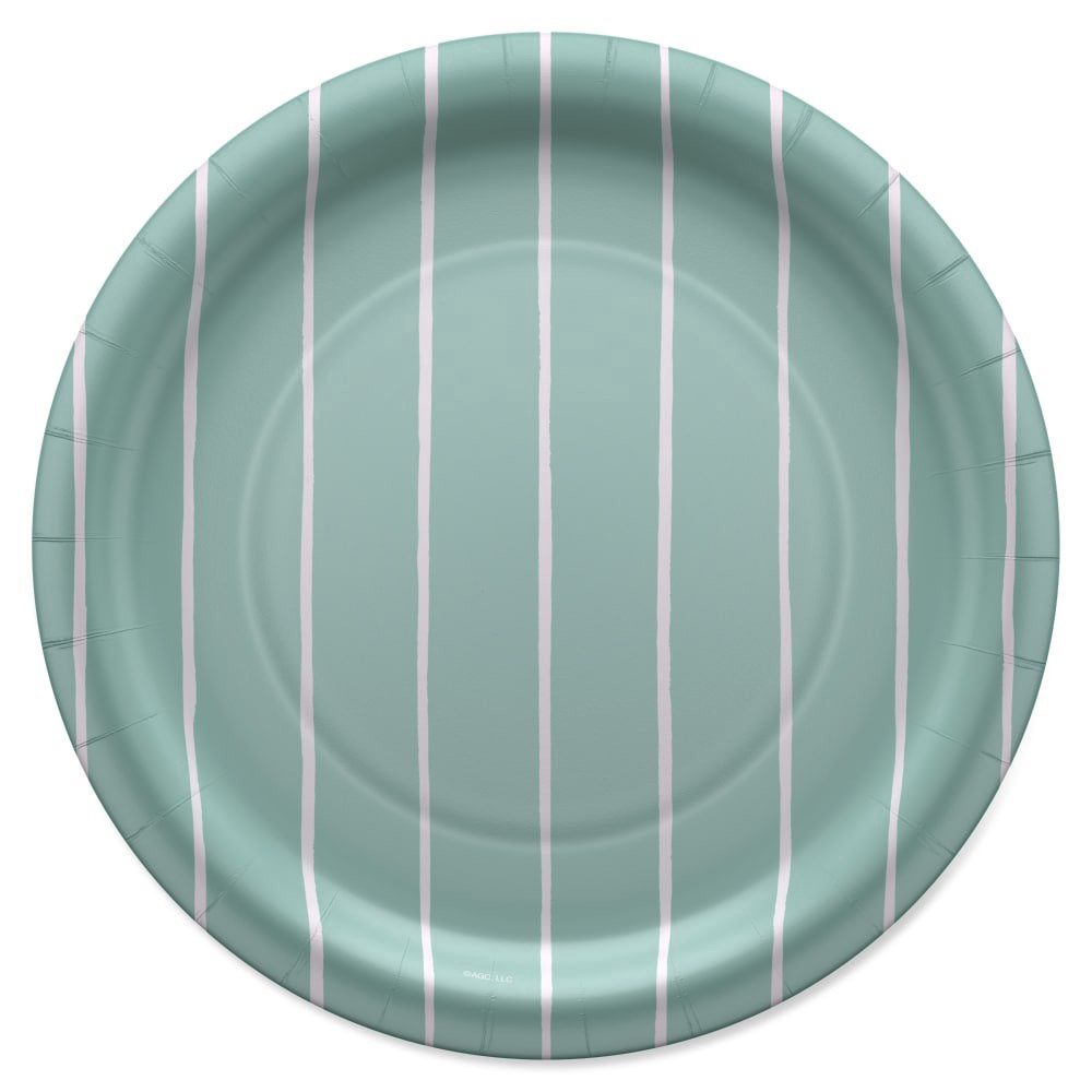 slide 3 of 3, American Greetings 9 Inch Paper Plates - Stripes On Green, 10 ct
