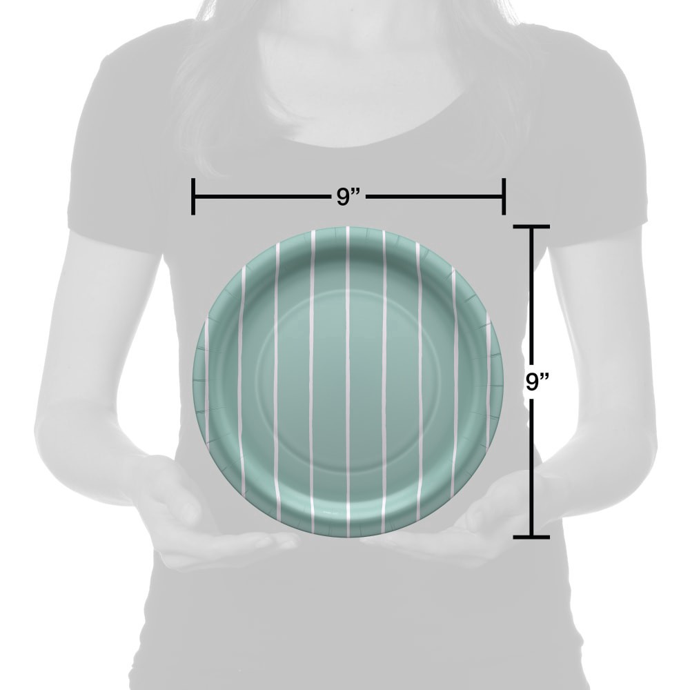 slide 2 of 3, American Greetings 9 Inch Paper Plates - Stripes On Green, 10 ct