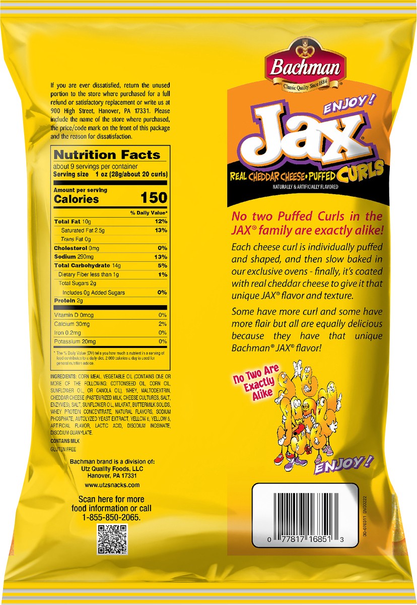 slide 6 of 7, JAX 8.5 oz Bachman Jax Cheddar Cheese Puffed Curls, 8.5 oz