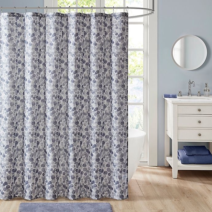 slide 1 of 4, Madison Park Nells Printed Cotton Shower Curtain - Blue, 1 ct