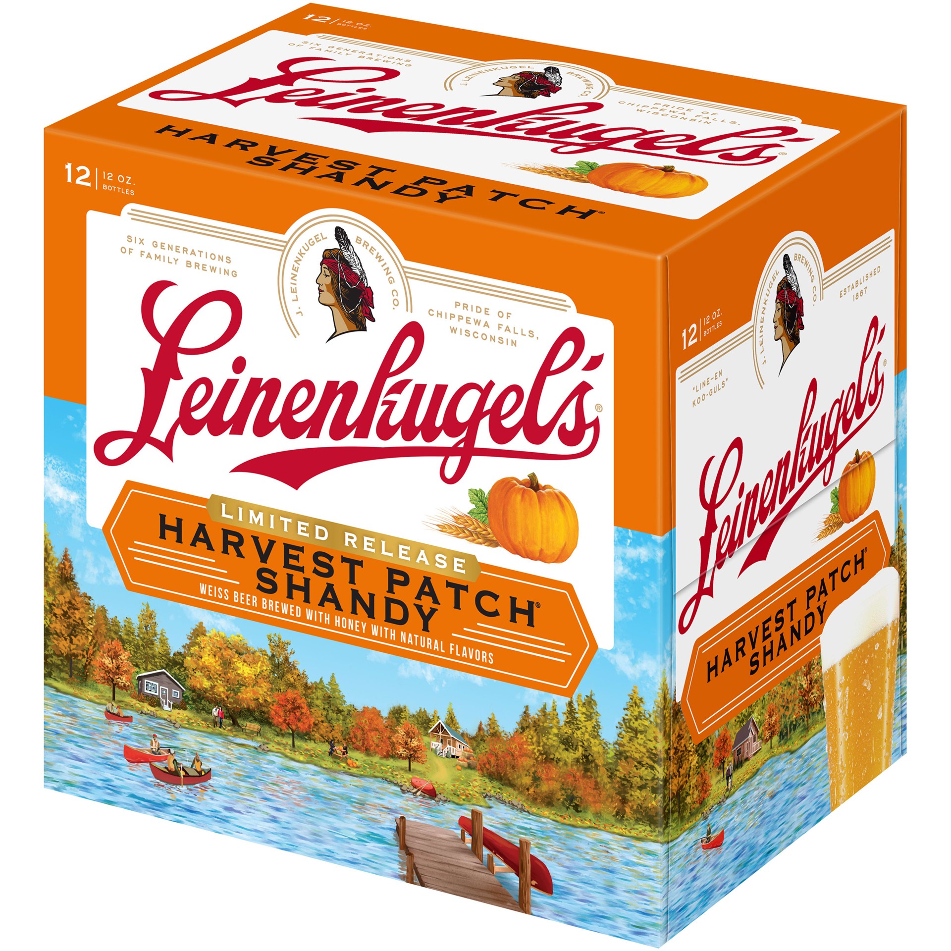 slide 2 of 4, Leinenkugel's Harvest Patch Shandy Leinenkugels Harvest Patch Shandy Craft Beer, Beer 12 Pack, 12 FL OZ Bottles, 4.2% ABV, 12 ct; 12 oz