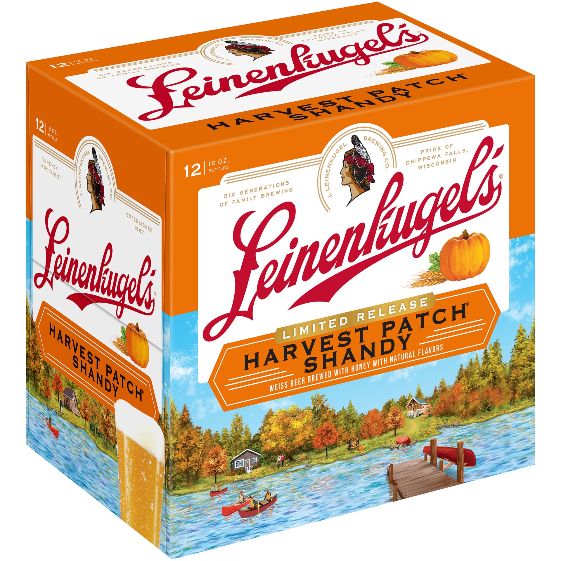 slide 1 of 4, Leinenkugel's Harvest Patch Shandy Leinenkugels Harvest Patch Shandy Craft Beer, Beer 12 Pack, 12 FL OZ Bottles, 4.2% ABV, 12 ct; 12 oz