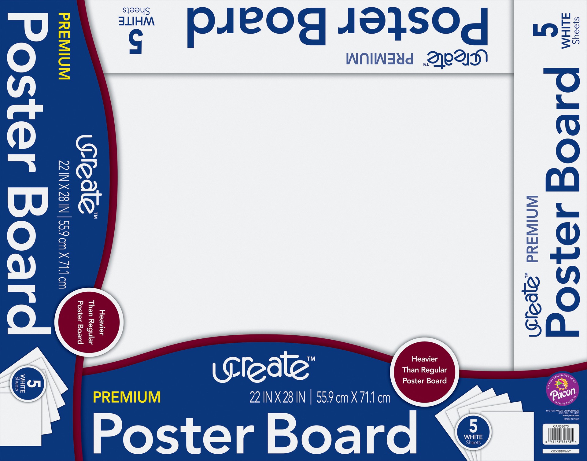 slide 1 of 1, U-Create Premium Poster Board, Premium, White, 22" x 28", 5 Sheets, 5 pc